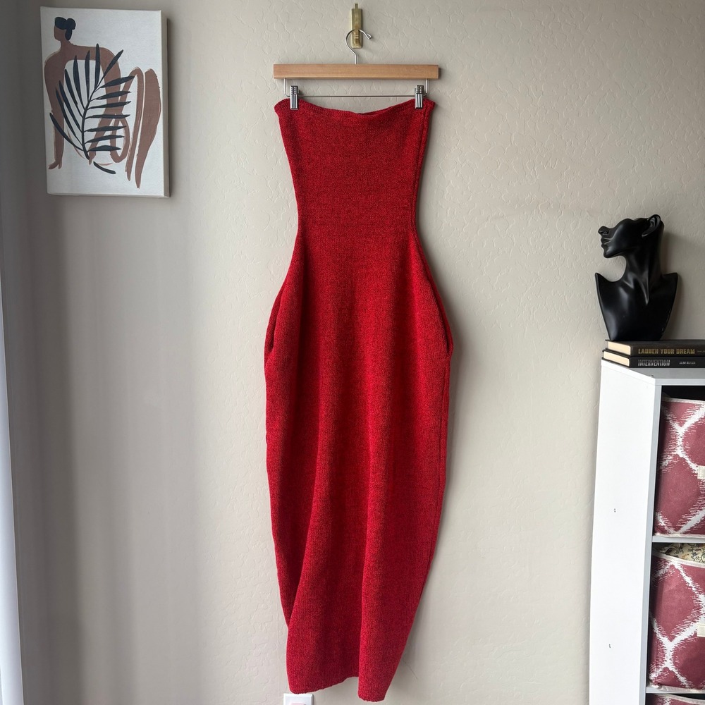 NEW Hanifa Cori Red Knit Strapless Structural Cocoon Maxi Dress Size Medium - Picture 7 of 8